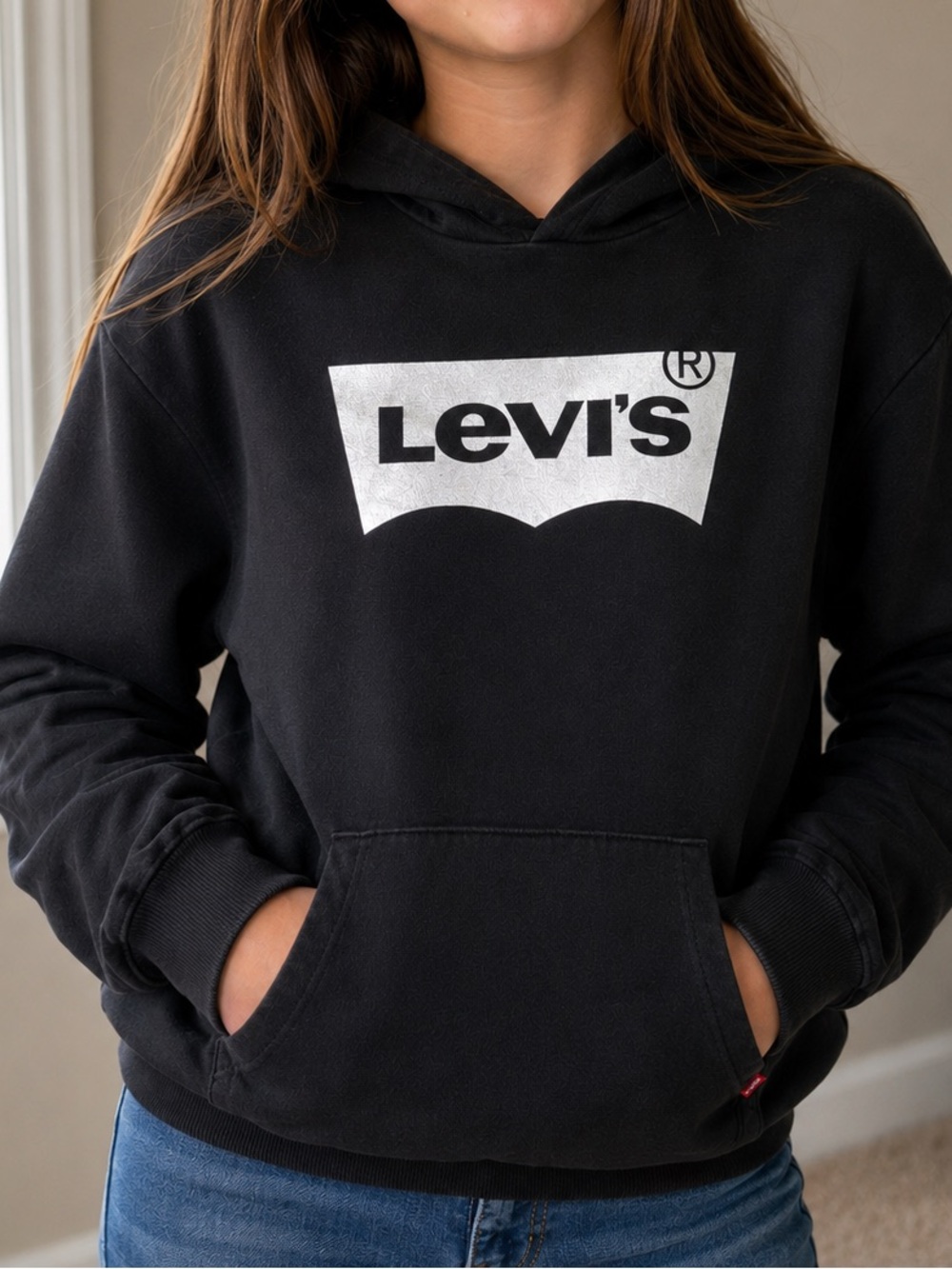 Levi's Black Hoodie with Metallic Logo-size XL